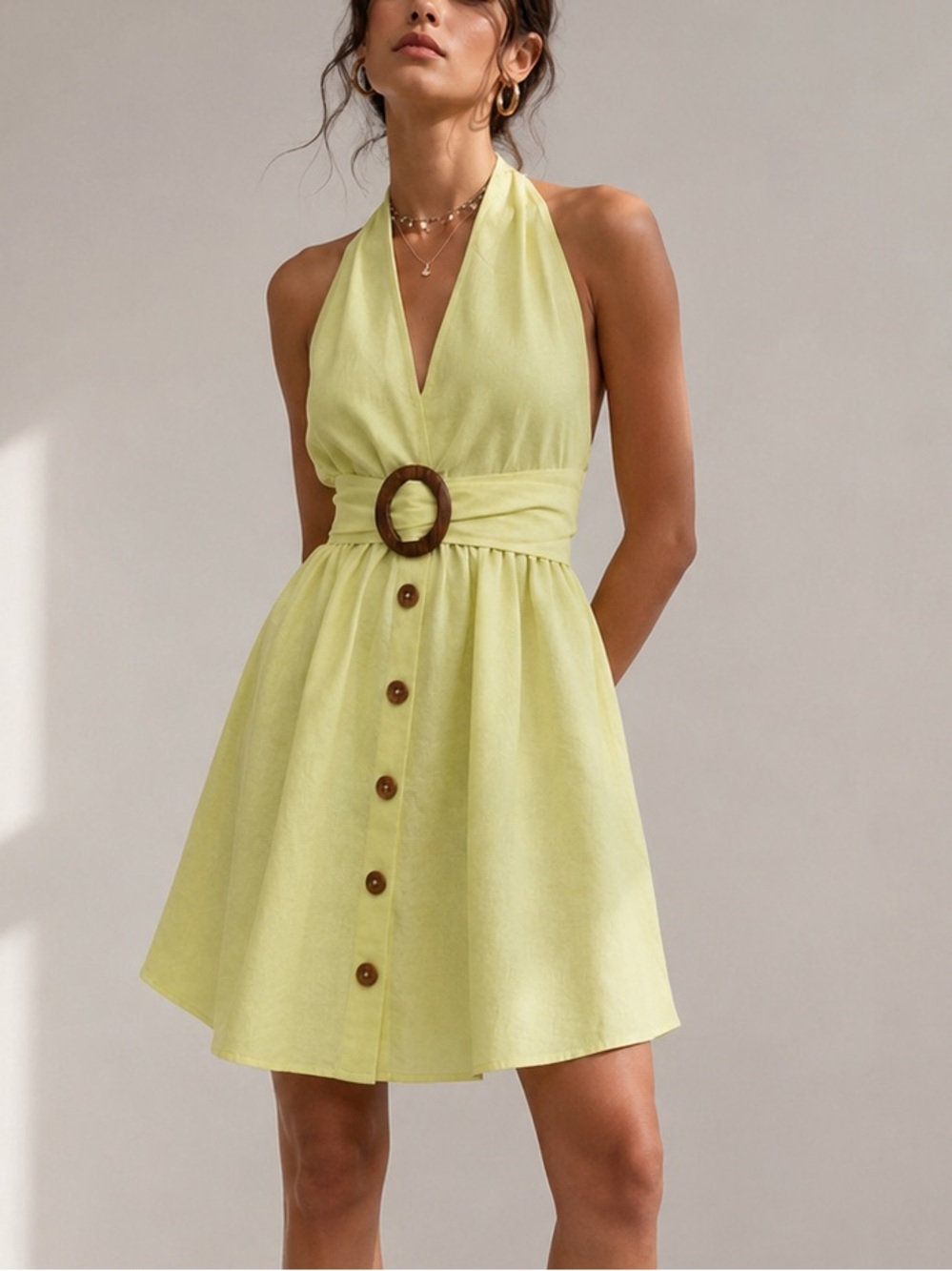 ASOS yellow backless halter dress